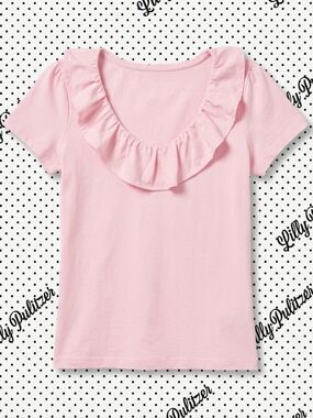 ​Lilly Pulitzer Pink Ruffle Neck Pima Cotton Short Sleeve Top
